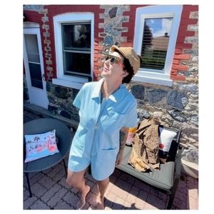 Red Sky Light Blue Romper Medium